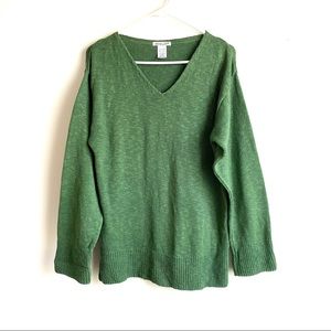 Avalin Green V Neck Cotton Knit Sweater